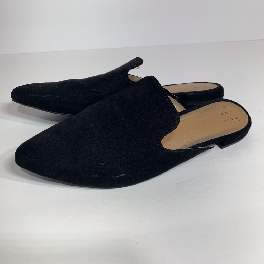 EUC a new day black faux‎ suede pointed toe mule
